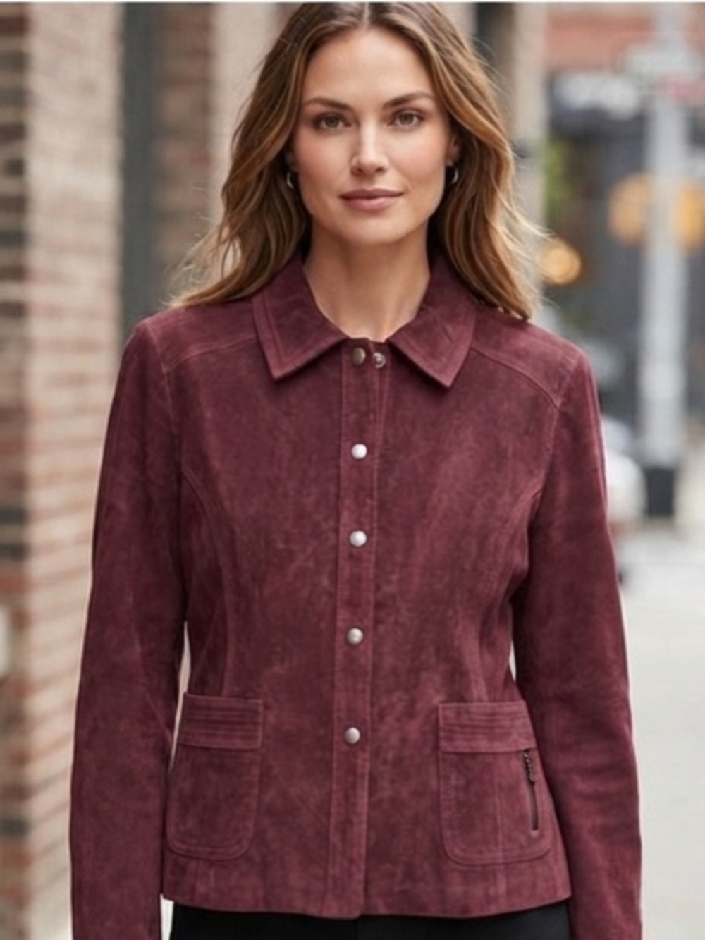 Chico's Suede Leather Burgundy Women’s Jacket